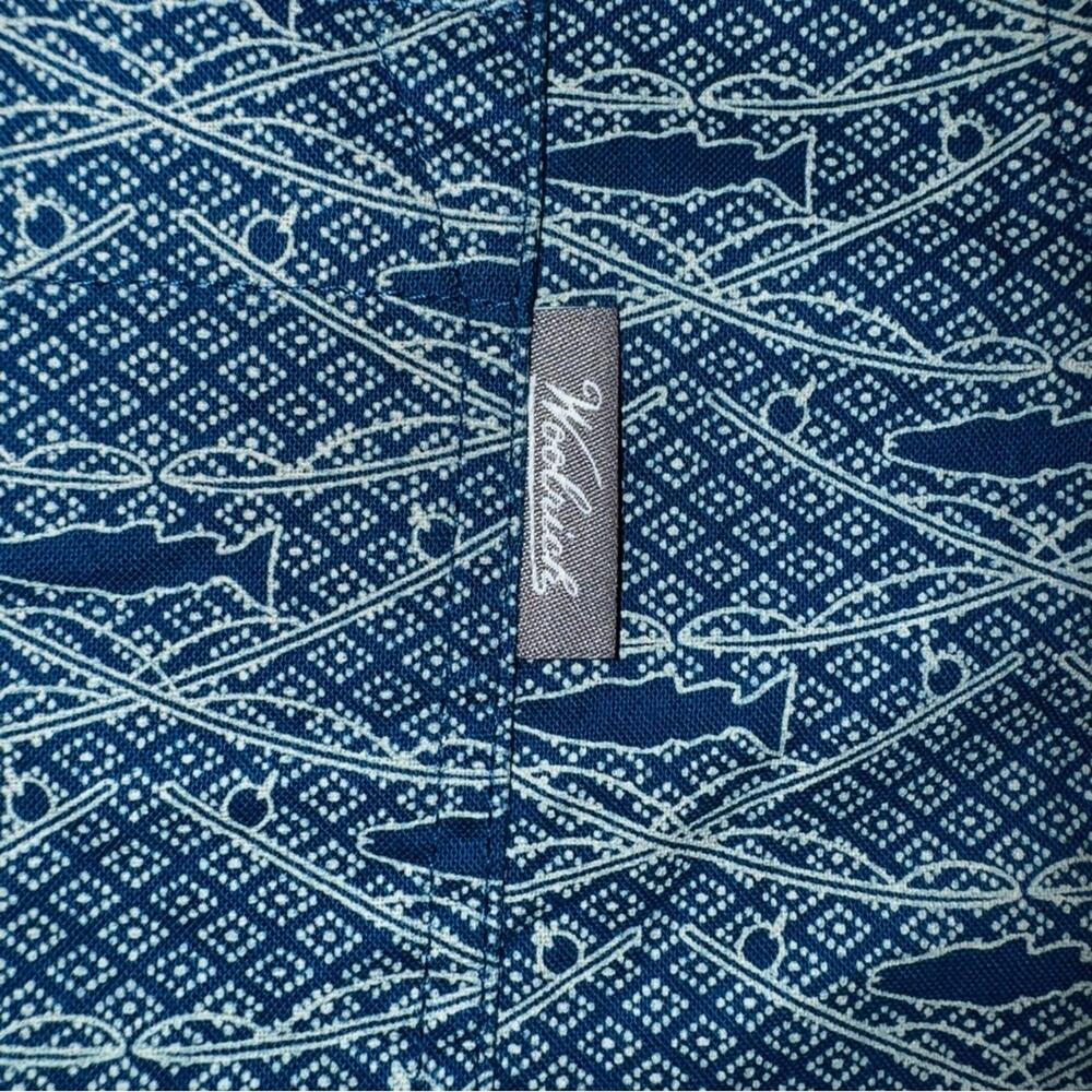 Woolrich Shirt Mens Medium Button Down Blue Fly Fishing Rods All Over Print XXL - Picture 2 of 5